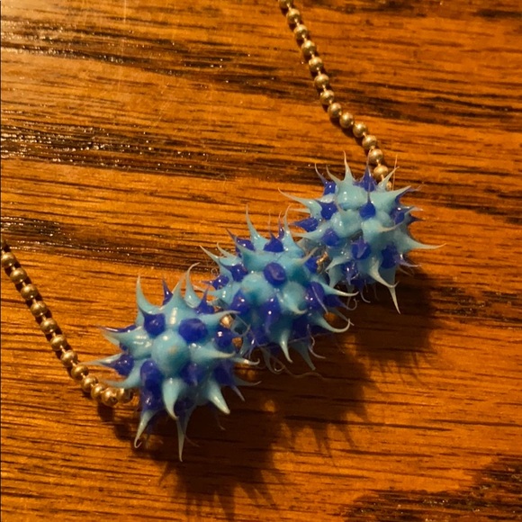 Vintage Y2K Spiky Blue Balls Raver Punk Emo Grunge Long Necklace Jewelry Novelty - Picture 3 of 5